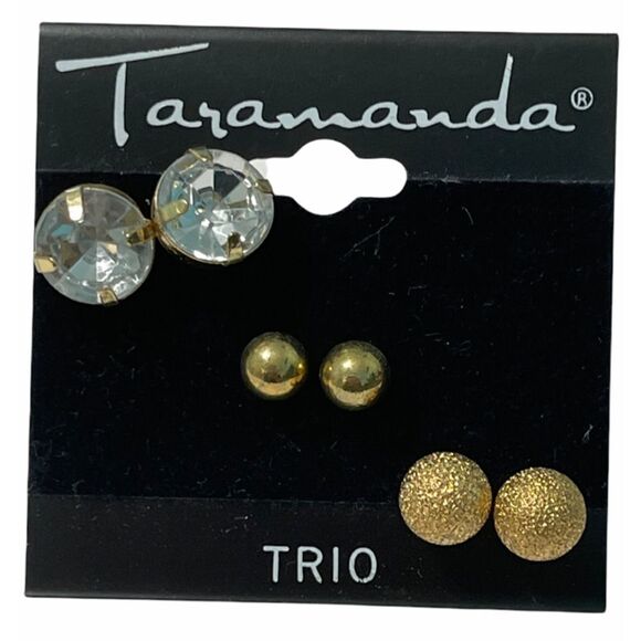 Taramanda Trio Earring‎ Set Gold Studs CZ Studs - Picture 1 of 8